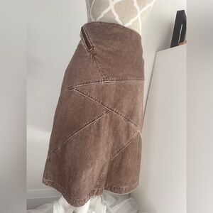 Brown vintage y2k corduroy midi skirt with unique patchwork design #grungevibes